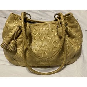 BRIGHTON Valencia Embroidered Floral Yellow Leather Handbag Purse